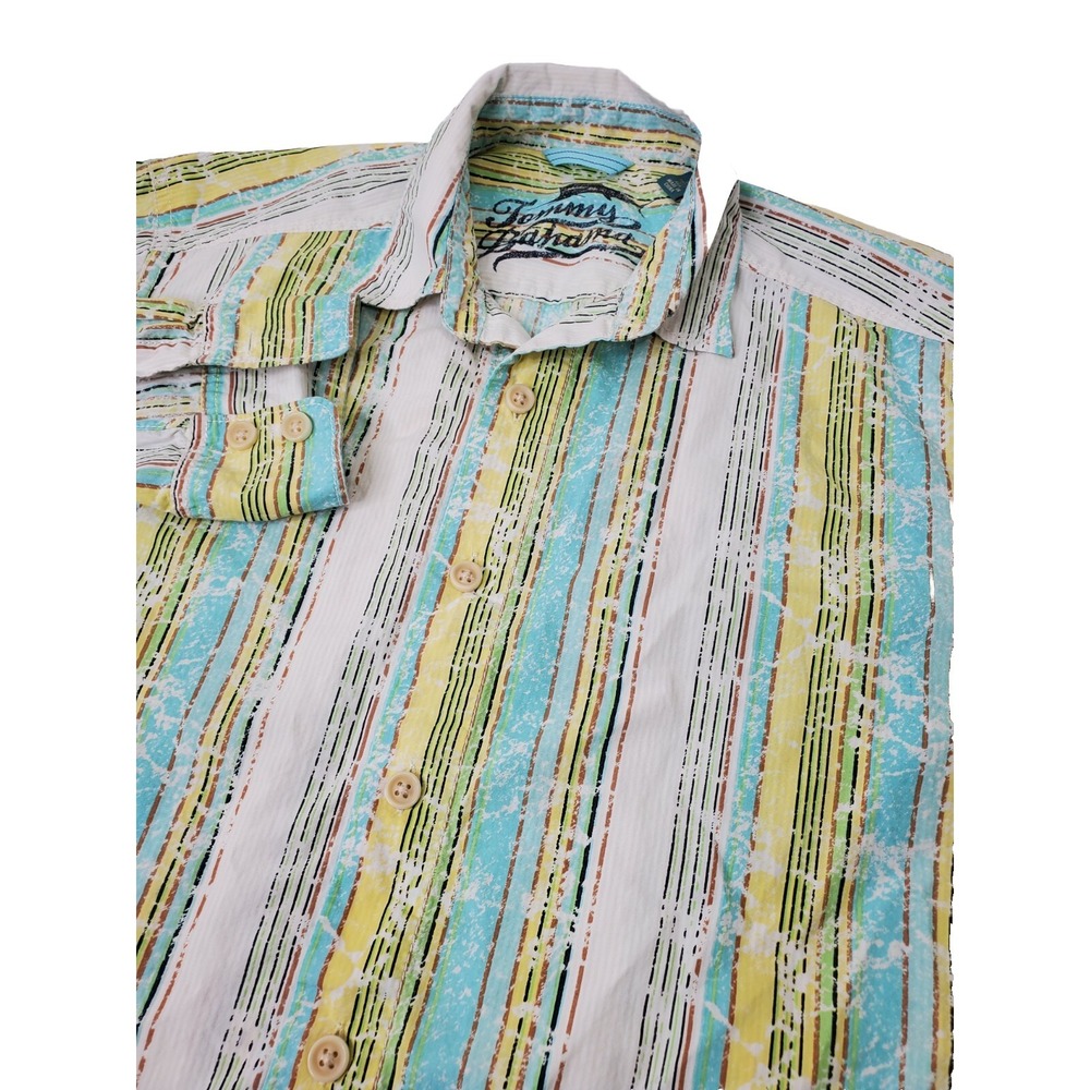 Tommy Bahama Mens Long Sleeve Button Down Shirt Multi Stripe Distressed Print XL